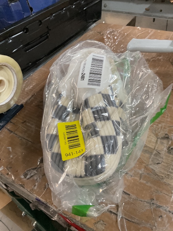 View 2 of (used) Jogyew Women House Grey Fuzzy Slippers - Plaid Scuff Checkered Slip-on Memory Foam Indoor Comfortable Soft Slides US 9.5-10.5