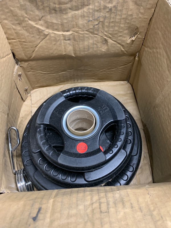 Photo 1 of ?3-Pack?2.5 5 10 LB Bumper Plates Weight Set with Spring Collars - 2" Olympic Grip Plates, Rubber Encased Iron Weights for Home Gym, Deadlift