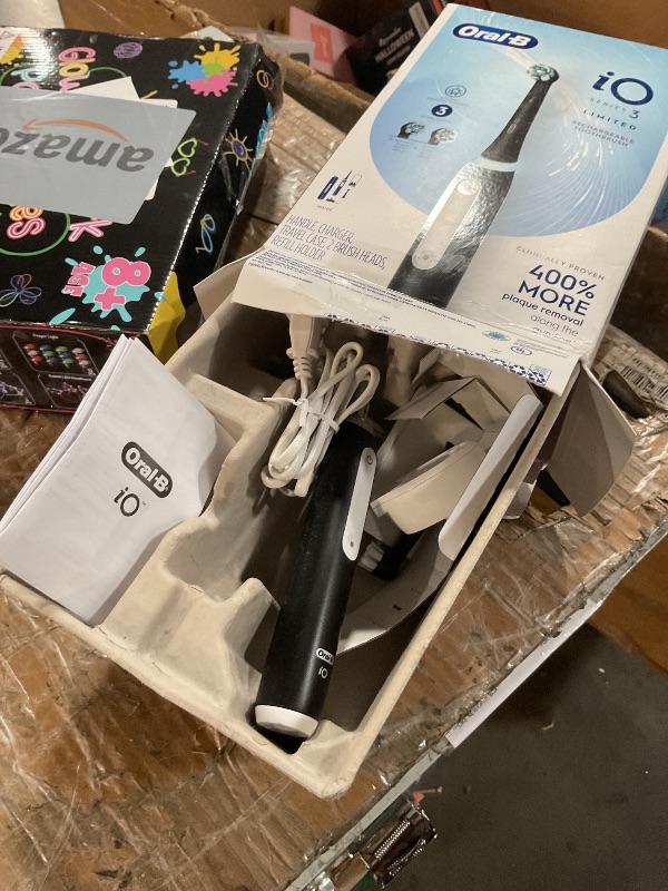 Photo 1 of (used)(missing pieces) Oral-B iO Deep Clean Rechargeable Electric Powered Toothbrush, Black with iO Series 3 Limited, 2 Brush Heads and Travel Case -