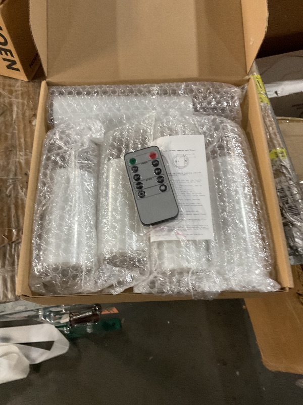 Photo 1 of ***PLASTIC***Amagic Pure White Flameless Candles, Battery Operated Candles, Acrylic Flickering LED Pillar Candles with Remote Control and Timer, 3D Wick, Yellow and Blue Glow, D2.2 xH5 5" 6" 7" 8", Set of 5