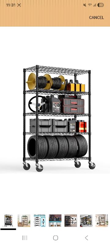 Photo 1 of  MZG Estantería de Almacenamiento de 5 Estantes, Estantería de Alambre de Metal Resistente Unidad de Estantería de Almacenamiento Ajustable para Garaje Despensa Cocina (Negro, 5 Niveles, 17.7" P x