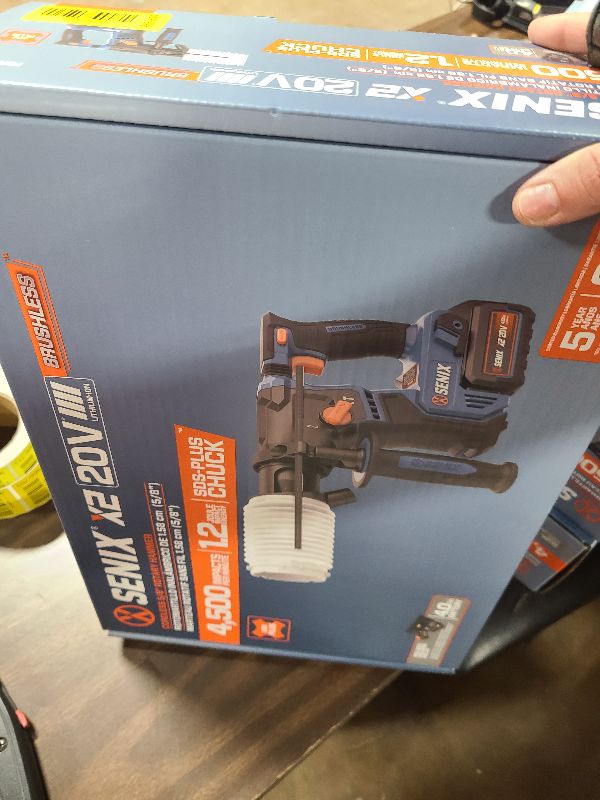 View 3 of SENIX X2 20 Volt Max* SDS-Plus Cordless 5/8" Rotary Hammer Drill with Brushless Motor, Auxiliary Handle, Dual Function, & Vibration Control, Includes Battery, Charger, & Storage Bag (PDRX2-M2)