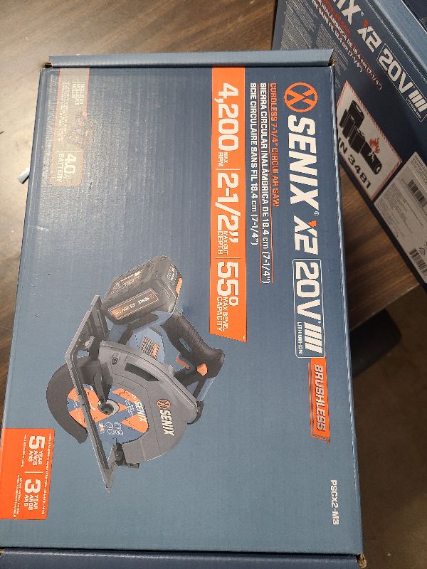 View 3 of SENIX 20V Max 7-1/4" Circular Saw for Wood Cutting | Cordless Circular Saw with 4.0Ah Battery & Charger | 4200RPM Brushless Motor, LED Light, 55° Bevel | Storage Bag Included (PSCX2-M3)