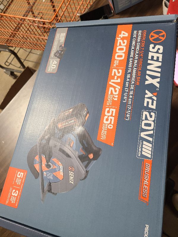 View 3 of SENIX 20V Max 7-1/4" Circular Saw for Wood Cutting | Cordless Circular Saw with 4.0Ah Battery & Charger | 4200RPM Brushless Motor, LED Light, 55° Bevel | Storage Bag Included (PSCX2-M3)