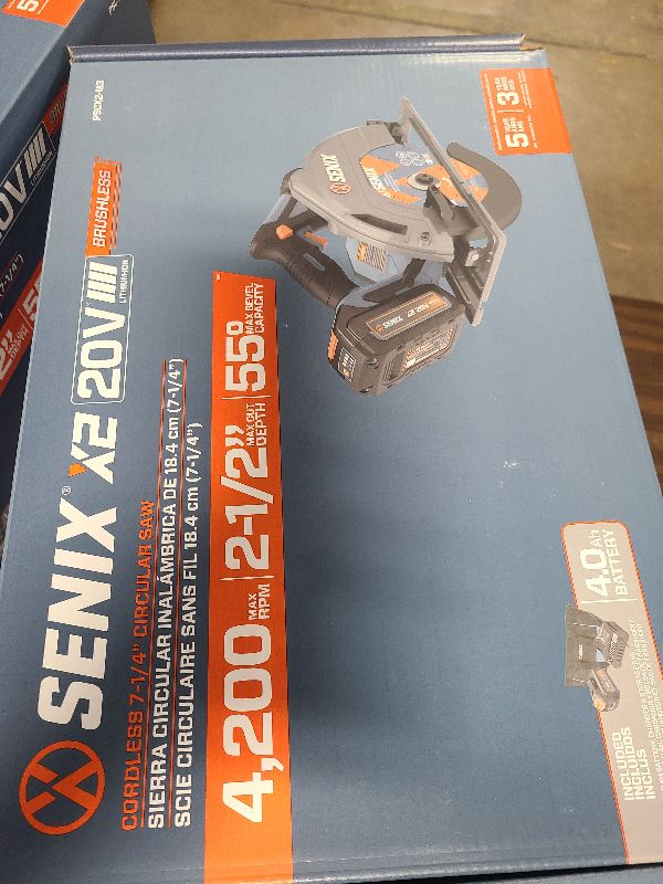 View 3 of SENIX 20V Max 7-1/4" Circular Saw for Wood Cutting | Cordless Circular Saw with 4.0Ah Battery & Charger | 4200RPM Brushless Motor, LED Light, 55° Bevel | Storage Bag Included (PSCX2-M3)