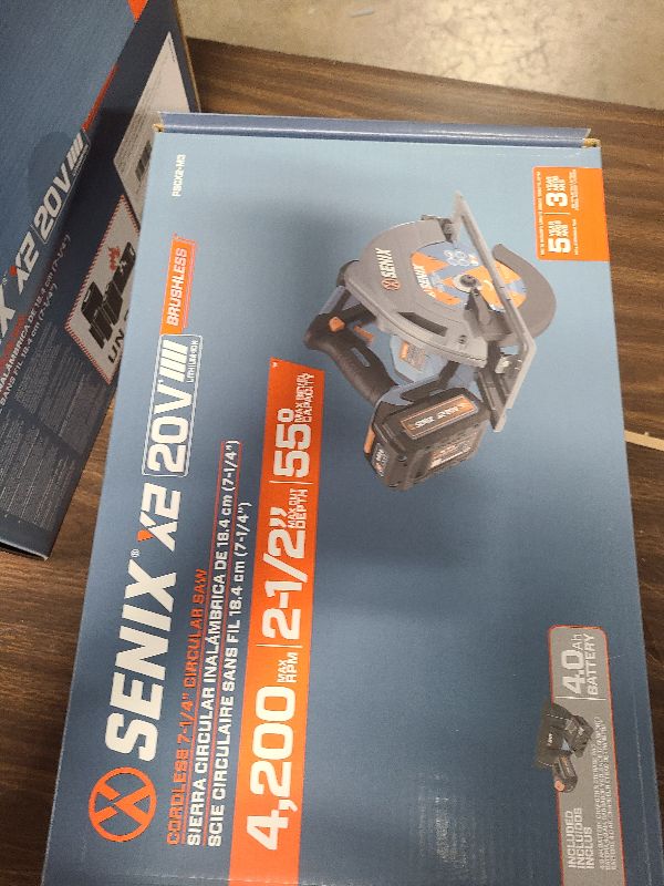 View 3 of SENIX 20V Max 7-1/4" Circular Saw for Wood Cutting | Cordless Circular Saw with 4.0Ah Battery & Charger | 4200RPM Brushless Motor, LED Light, 55° Bevel | Storage Bag Included (PSCX2-M3)