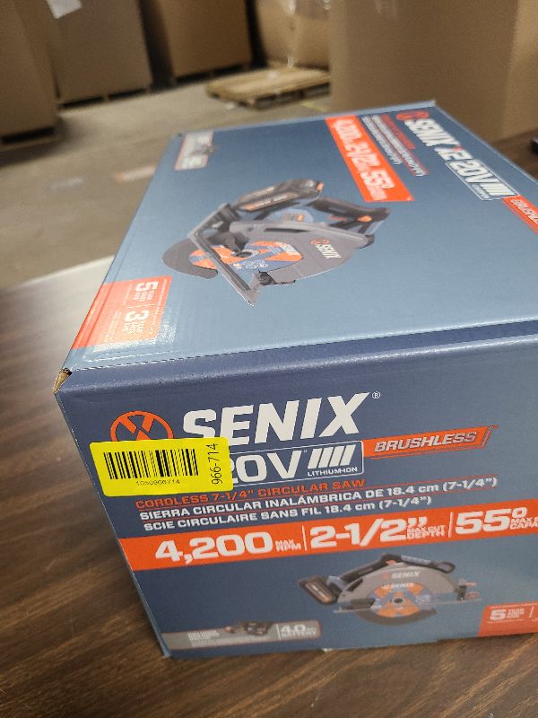 Photo 1 of SENIX 20V Max 7-1/4" Circular Saw for Wood Cutting | Cordless Circular Saw with 4.0Ah Battery & Charger | 4200RPM Brushless Motor, LED Light, 55° Bevel | Storage Bag Included (PSCX2-M3)