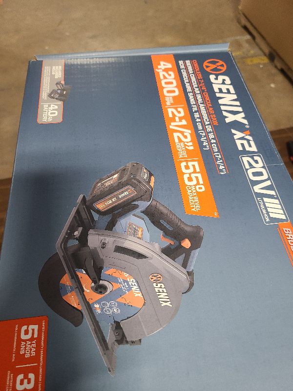 View 3 of SENIX 20V Max 7-1/4" Circular Saw for Wood Cutting | Cordless Circular Saw with 4.0Ah Battery & Charger | 4200RPM Brushless Motor, LED Light, 55° Bevel | Storage Bag Included (PSCX2-M3)