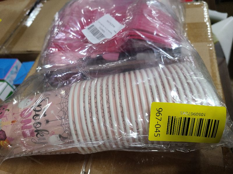 Photo 1 of 182Pcs Spooky One Birthday Decorations Girl Halloween 1st Birthday Party Decorations with Pink Plates and Napkins for Halloween Decorations Girl