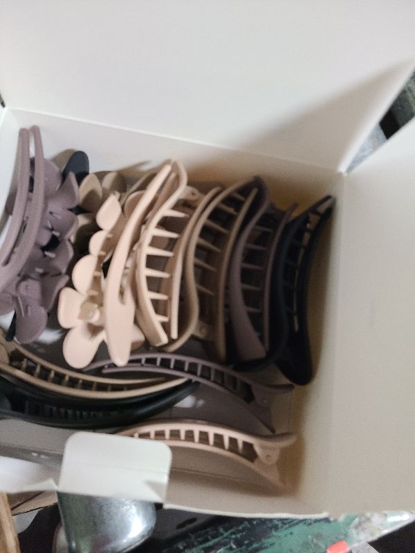 Photo 1 of 12 Pack Flat Hair Clips for Women – Matte Neutral Square Claw Clips, Flat Barrettes & Flower Pins in Black, Blonde,Light Brown & Dark Brown, Soft Touch Hair Accessories for Thick & Thin Hair