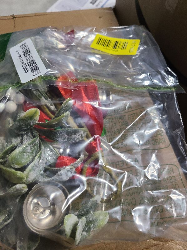 Photo 1 of 2 pcs Christmas Mistletoe Decoration with Bow & Bells - Artificial Mistletoe Ornament Hanging Decor for Christmas Tree Door Decorations Ornament Accessories