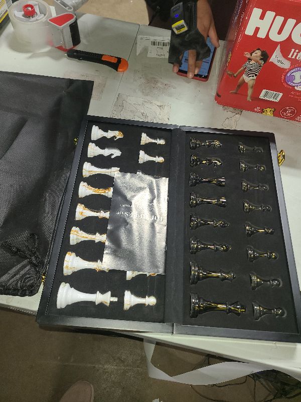 Photo 1 of 15" Large Chess Set for Adults with Weighted Acrylic Chess Pieces 3.5" King & Portable Folding Marbling Wooden Chess Board Travel Chess Sets Family Board Game Gift – Elegant Classic Chess Game