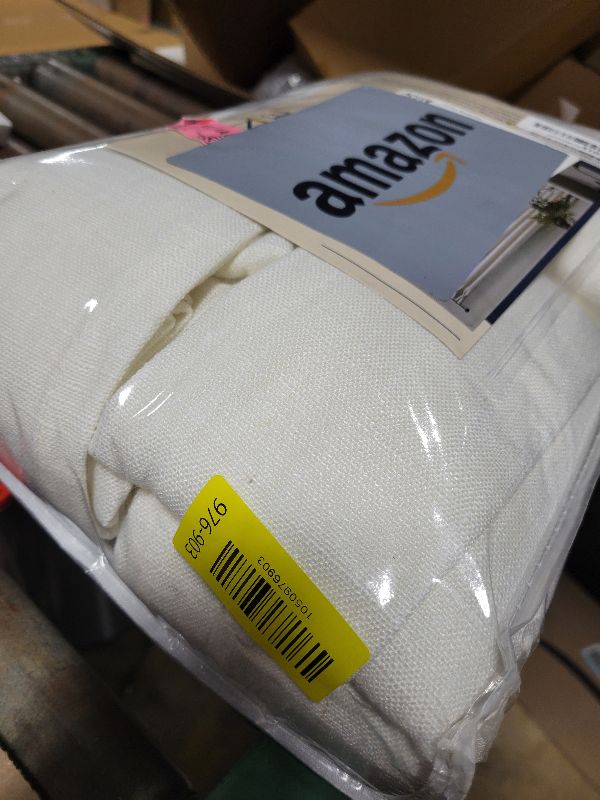 Photo 1 of 112 Inch Pinch Pleated Linen Curtains for Living Room Thick Flax Pleated Memory Light Filtering Semi Sheer Curtains with Pleated Hooks Back Tab for Track System Cream Ivory Pinch Pleat Window Drapes