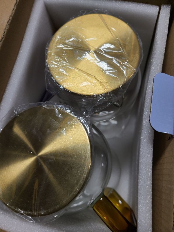 Photo 1 of 2 Pack 2 Liter/68 oz Glass Pitcher with Lid, Water Pitchers with Handle for Fridge, Large Jug for Iced Tea, Coffee, Borosilicate Glass Carafe for Hot/Cold Brew Drink and Homemade Beverage, Gold