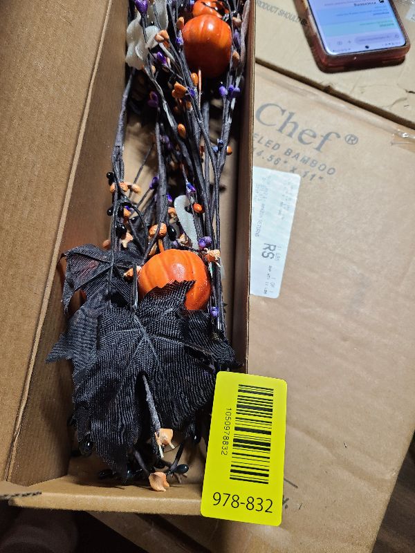 Photo 1 of 12 PCs Spooky Halloween Flowers Artificial 17 Inches Orange Black Floral Stems Gothic Halloween Pumpkin Stems with Ghost Floral Picks for Vase Floral Arrangements Table Centerpieces Decorations