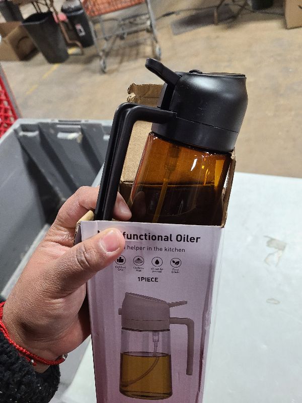 Photo 1 of 2 in 1 Oil Sprayer for Cooking, Olive Oil Dispenser Bottle for Kitchen Spray and Pour, 16oz/470ml Light-Blocking Dark Amber Glass Brown Bottle, Food-Grade Oil Mister for Air Fryer Black Cap
