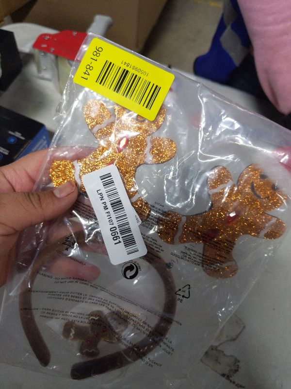 Photo 1 of 2 Pack Christmas Costume Accessories Include Gingerbread Headbands with Glitter Surface and 3D Santa Hat and Gingerbread Earrings for Xmas Festival Party Holiday Themed Events