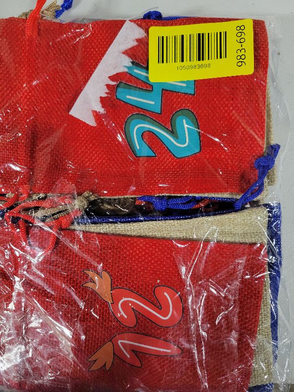 Photo 1 of 2025 Christmas Advent Calendar Bags with Drawstring and Clip, Reusable 24 Days Thanksgiving Countdown DIY Gift Burlap Bag Wall Hanging Advent for Xmas Tree Fireplace Decor (Dark Blue + Khaki + Red)