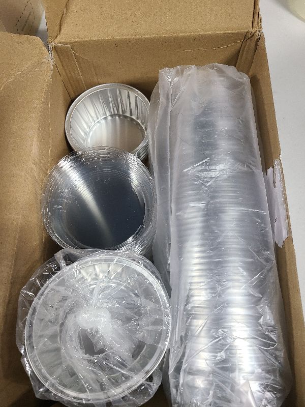 Photo 1 of 150 Pcs Aluminum Foil Baking Cup Disposable Ramekins with Lids 5oz Mini Cupcake Liners Flan Mold Mini Cake Pans with Lids Disposable Cake Tins for Pudding Desert Creme Brulee (Gold, Silver)