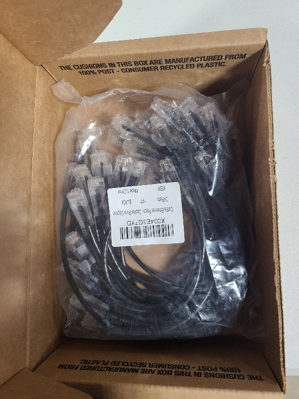 Photo 1 of 10Gsupxsel Cat6a Patch Cables 1ft (24 Pack) Slim, Cat6 Ethernet Patch Cable Pure Copper, Flexible Cat 6 Patch Cable 550MHZ 10G, Space-Saving Cat 6A Network Cables for Patch Panel, Black