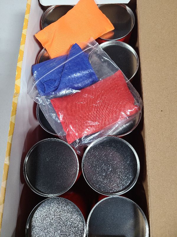 Photo 1 of 13 Carnival Can Games Bean Bag Toss Carnival Games, Including 10 Tin Cans and 3 Bean Bag Easter Outdoor, Suitable for Family Gatherings, Birthdays, Indoor and Outdoor Activities