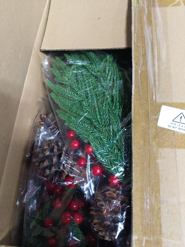 Photo 1 of 12 Pcs Artificial Norfolk Pine Stems, 17.7 Inches Realistic Touch Norfolk Branch with 24 Big Pinecones and 24 Red Berry Picks Christmas Faux Greenery Faux Sprigs for Xmas Indoor Outdoor Home Décor