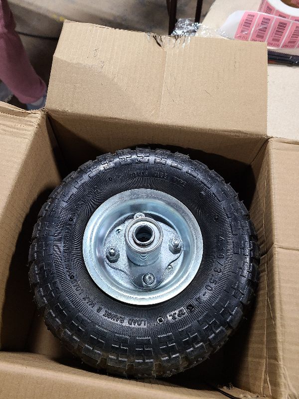 Photo 1 of (2 Pack) RRQ 10 Inch Pneumatic Wheel 4.10/3.50-4 Tire, 10" Pneumatic Wheels with 5/8" Bearings,2.2" Offset Hub for Garden Cart, Hand Truck, Lawn Cart, Mower