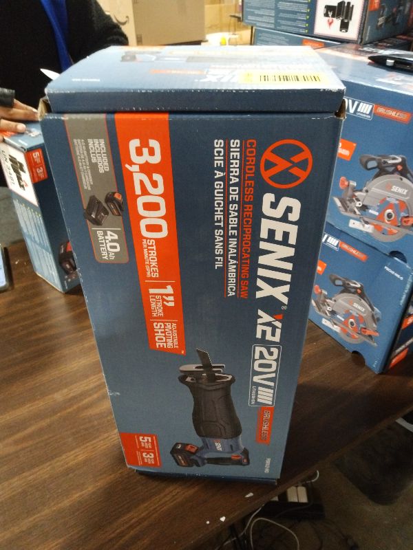 Photo 1 of SENIX X2 20 Volt Max* 1-Inch Compact Reciprocating Saw Power Tool Set, Variable Speed, 3200 SPM Max, Quick Blade Release, 3-Mode LED Light, Includes Battery and Charger (PSRX2-M3)