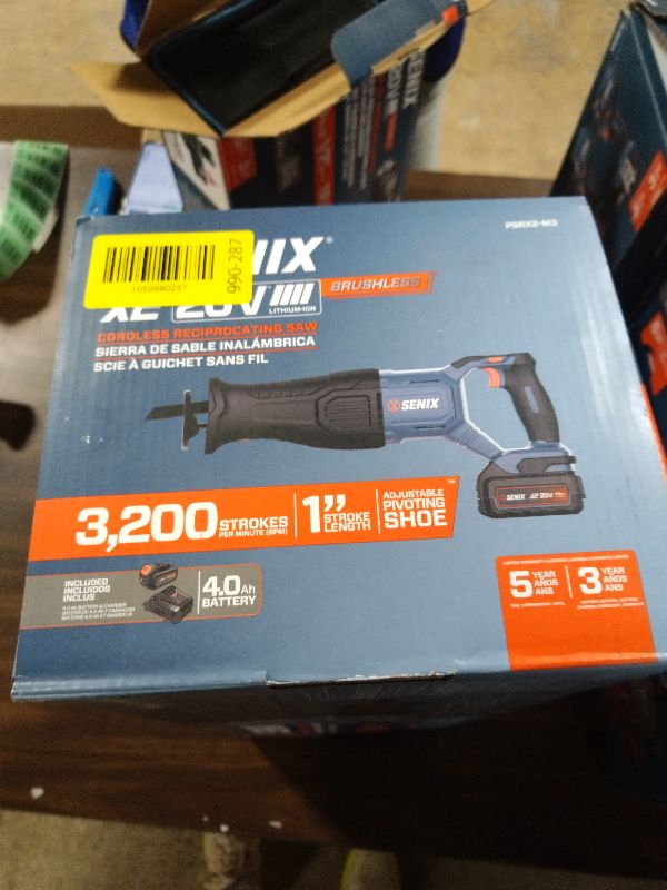 Photo 1 of SENIX X2 20 Volt Max* 1-Inch Compact Reciprocating Saw Power Tool Set, Variable Speed, 3200 SPM Max, Quick Blade Release, 3-Mode LED Light, Includes Battery and Charger (PSRX2-M3)
