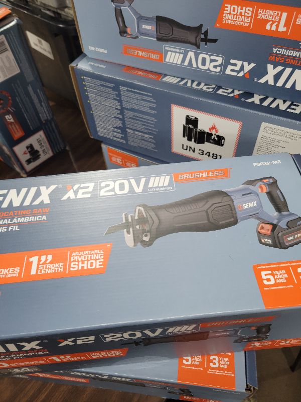Photo 1 of SENIX X2 20 Volt Max* 1-Inch Compact Reciprocating Saw Power Tool Set, Variable Speed, 3200 SPM Max, Quick Blade Release, 3-Mode LED Light, Includes Battery and Charger (PSRX2-M3)