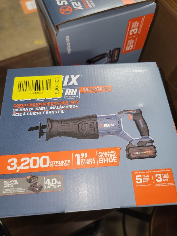Photo 1 of SENIX X2 20 Volt Max* 1-Inch Compact Reciprocating Saw Power Tool Set, Variable Speed, 3200 SPM Max, Quick Blade Release, 3-Mode LED Light, Includes Battery and Charger (PSRX2-M3)