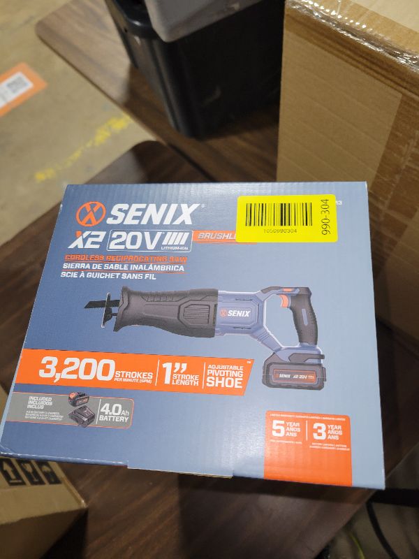 Photo 1 of SENIX X2 20 Volt Max* 1-Inch Compact Reciprocating Saw Power Tool Set, Variable Speed, 3200 SPM Max, Quick Blade Release, 3-Mode LED Light, Includes Battery and Charger (PSRX2-M3)
