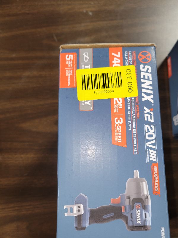Photo 1 of SENIX 20 Volt Max* 1/2" Cordless Impact Wrench, 550 ft-lbs. Max Torque, 4000 RPM Max, 3 Speed Mode, Brushless Motor - Includes Belt Clip, Tool Only, Battery Not Included (PDWX2-M7-0)