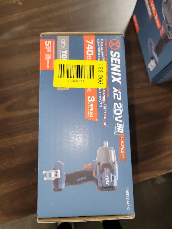 Photo 1 of SENIX 20 Volt Max* 1/2" Cordless Impact Wrench, 550 ft-lbs. Max Torque, 4000 RPM Max, 3 Speed Mode, Brushless Motor - Includes Belt Clip, Tool Only, Battery Not Included (PDWX2-M7-0)