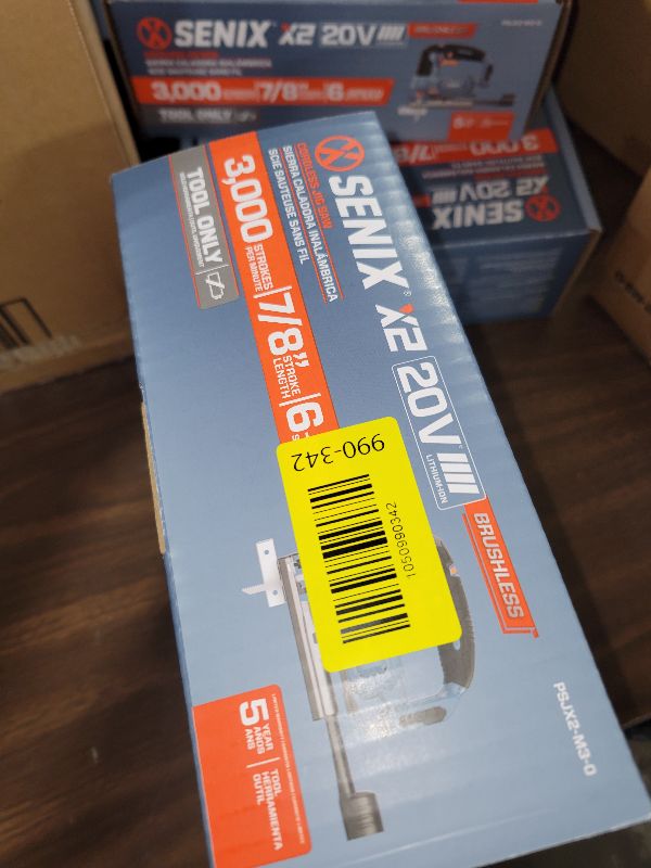 Photo 1 of SENIX 20V Max Cordless Jigsaw (Bare Tool Only), Jigsaw Cut Off Tool with Brushless Motor, 3000SPM, 6-Speed & 4-Orbital Settings, 45° Bevel Cuts, Includes Blades for Straight/Curved/Circular Cutting