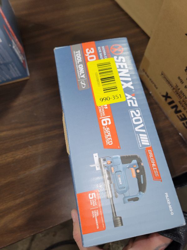 Photo 1 of SENIX 20V Max Cordless Jigsaw (Bare Tool Only), Jigsaw Cut Off Tool with Brushless Motor, 3000SPM, 6-Speed & 4-Orbital Settings, 45° Bevel Cuts, Includes Blades for Straight/Curved/Circular Cutting