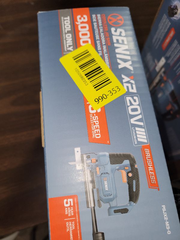 Photo 1 of SENIX 20V Max Cordless Jigsaw (Bare Tool Only), Jigsaw Cut Off Tool with Brushless Motor, 3000SPM, 6-Speed & 4-Orbital Settings, 45° Bevel Cuts, Includes Blades for Straight/Curved/Circular Cutting