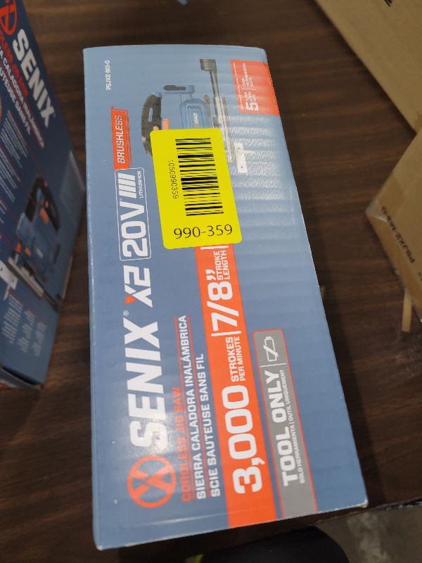 Photo 1 of SENIX 20V Max Cordless Jigsaw (Bare Tool Only), Jigsaw Cut Off Tool with Brushless Motor, 3000SPM, 6-Speed & 4-Orbital Settings, 45° Bevel Cuts, Includes Blades for Straight/Curved/Circular Cutting