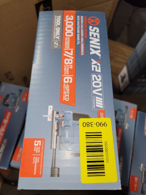 Photo 1 of SENIX 20V Max Cordless Jigsaw (Bare Tool Only), Jigsaw Cut Off Tool with Brushless Motor, 3000SPM, 6-Speed & 4-Orbital Settings, 45° Bevel Cuts, Includes Blades for Straight/Curved/Circular Cutting