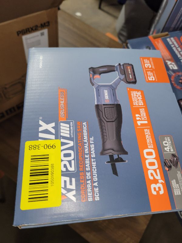 Photo 1 of SENIX X2 20 Volt Max* 1-Inch Compact Reciprocating Saw Power Tool Set, Variable Speed, 3200 SPM Max, Quick Blade Release, 3-Mode LED Light, Includes Battery and Charger (PSRX2-M3)