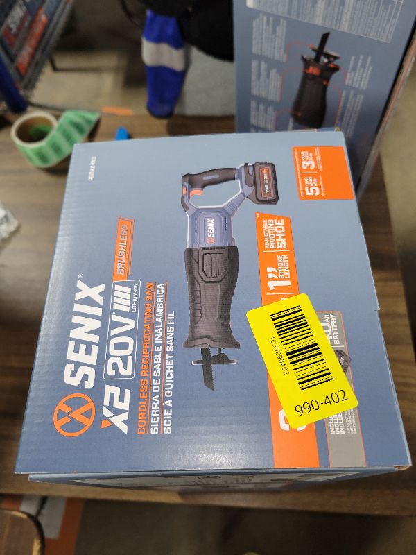 Photo 1 of SENIX X2 20 Volt Max* 1-Inch Compact Reciprocating Saw Power Tool Set, Variable Speed, 3200 SPM Max, Quick Blade Release, 3-Mode LED Light, Includes Battery and Charger (PSRX2-M3)