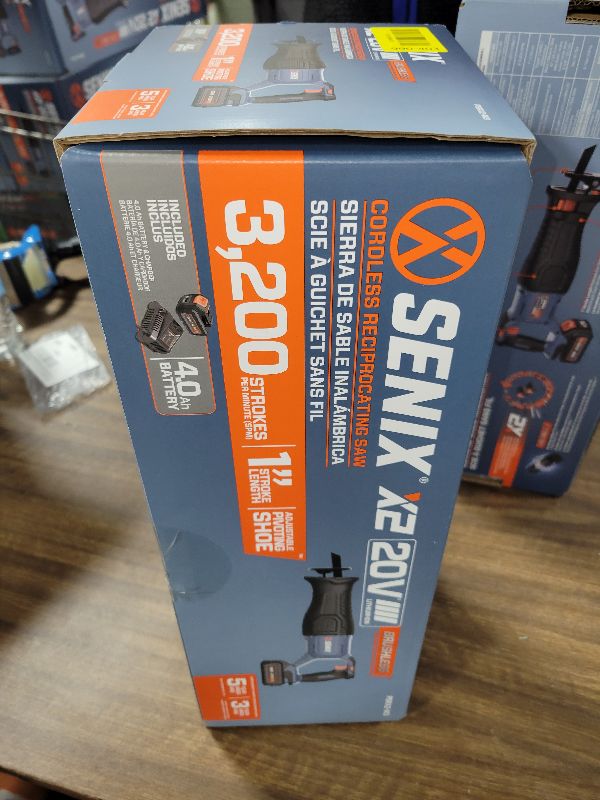 Photo 1 of SENIX X2 20 Volt Max* 1-Inch Compact Reciprocating Saw Power Tool Set, Variable Speed, 3200 SPM Max, Quick Blade Release, 3-Mode LED Light, Includes Battery and Charger (PSRX2-M3)