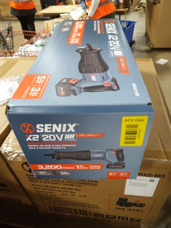 Photo 1 of SENIX X2 20 Volt Max* 1-Inch Compact Reciprocating Saw Power Tool Set, Variable Speed, 3200 SPM Max, Quick Blade Release, 3-Mode LED Light, Includes Battery and Charger (PSRX2-M3)