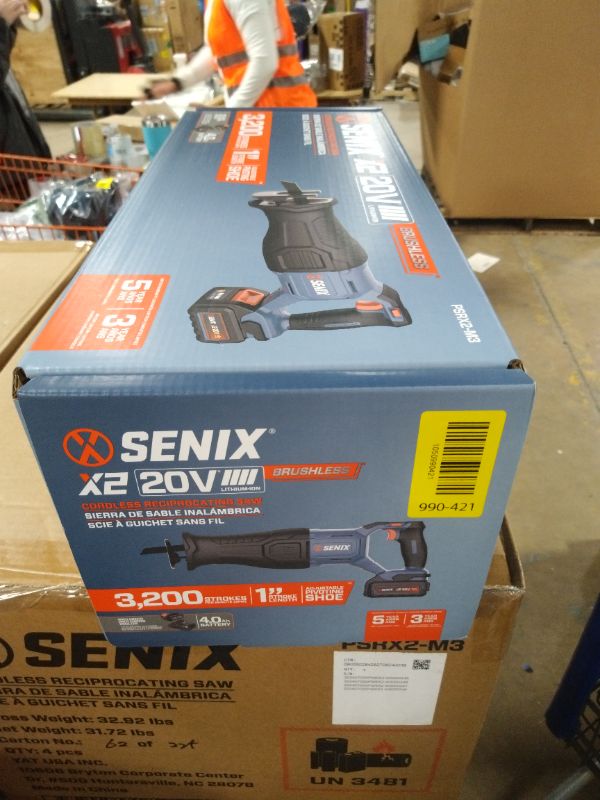 Photo 1 of SENIX X2 20 Volt Max* 1-Inch Compact Reciprocating Saw Power Tool Set, Variable Speed, 3200 SPM Max, Quick Blade Release, 3-Mode LED Light, Includes Battery and Charger (PSRX2-M3)