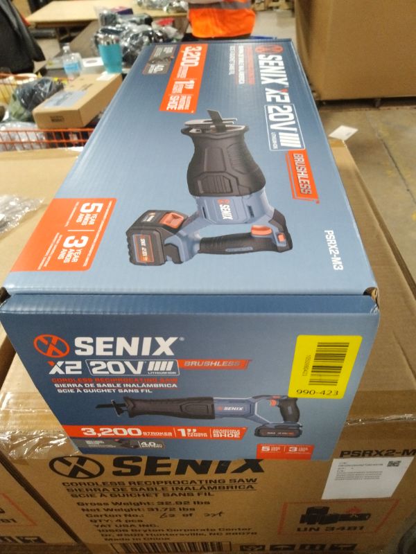 Photo 1 of SENIX X2 20 Volt Max* 1-Inch Compact Reciprocating Saw Power Tool Set, Variable Speed, 3200 SPM Max, Quick Blade Release, 3-Mode LED Light, Includes Battery and Charger (PSRX2-M3)
