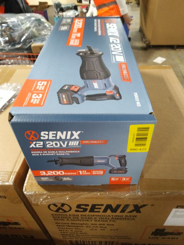 Photo 1 of SENIX X2 20 Volt Max* 1-Inch Compact Reciprocating Saw Power Tool Set, Variable Speed, 3200 SPM Max, Quick Blade Release, 3-Mode LED Light, Includes Battery and Charger (PSRX2-M3)