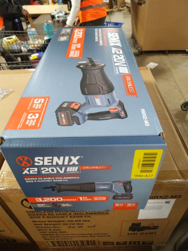 Photo 1 of SENIX X2 20 Volt Max* 1-Inch Compact Reciprocating Saw Power Tool Set, Variable Speed, 3200 SPM Max, Quick Blade Release, 3-Mode LED Light, Includes Battery and Charger (PSRX2-M3)