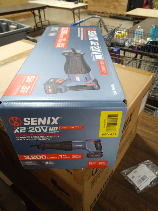 Photo 1 of SENIX X2 20 Volt Max* 1-Inch Compact Reciprocating Saw Power Tool Set, Variable Speed, 3200 SPM Max, Quick Blade Release, 3-Mode LED Light, Includes Battery and Charger (PSRX2-M3)