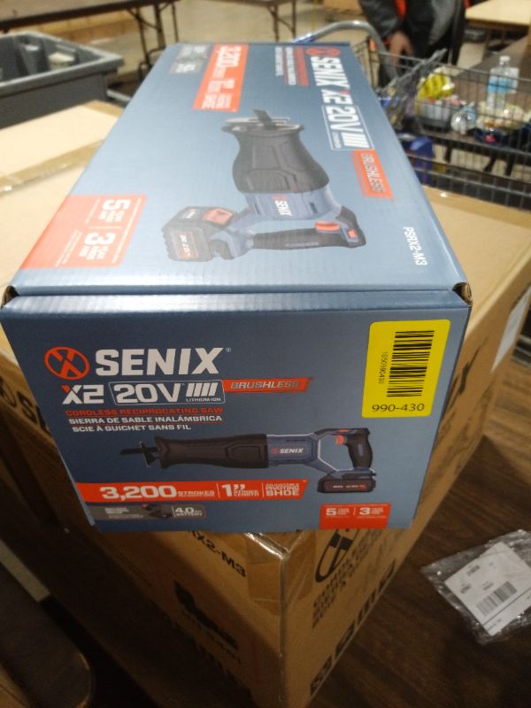 Photo 1 of SENIX X2 20 Volt Max* 1-Inch Compact Reciprocating Saw Power Tool Set, Variable Speed, 3200 SPM Max, Quick Blade Release, 3-Mode LED Light, Includes Battery and Charger (PSRX2-M3)