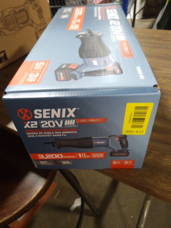 Photo 1 of SENIX X2 20 Volt Max* 1-Inch Compact Reciprocating Saw Power Tool Set, Variable Speed, 3200 SPM Max, Quick Blade Release, 3-Mode LED Light, Includes Battery and Charger (PSRX2-M3)